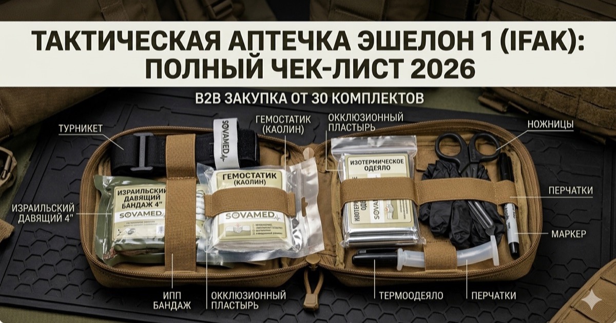 Аптечка эшелон 1 (IFAK): комплектация и чек-лист 2026 для ЧОП, корпоратов, штабов